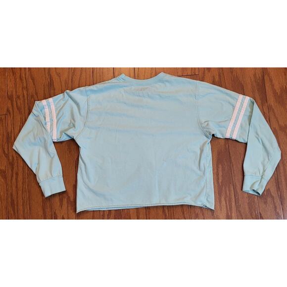 Mighty Fine Crop Top Womens S Small Light Blue Cropped Shirt Long Slv Sunshine - Picture 8 of 10